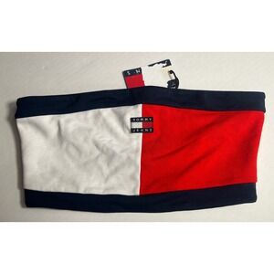 Tommy Hilfiger Woman's Flag Logo Bandeau or Tube Top Blue Red White Size XS